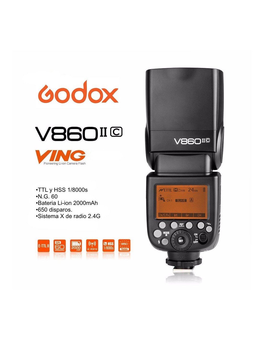 Kit 2 Flashes Godox Ving V860II TTL HSS y transmisor X1T para Canon bargainfotos.com