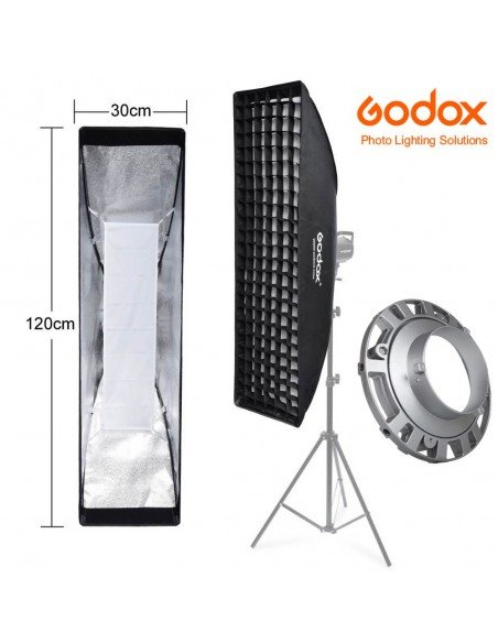 Ventana Strip Godox Premium 30x120cm con GRID y adaptador Bowens