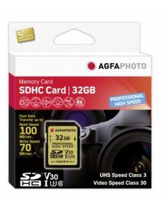 Tarjeta de memoria Agfaphoto SDHC 32GB Profesional High Speed Clase 10 UHS-I U3