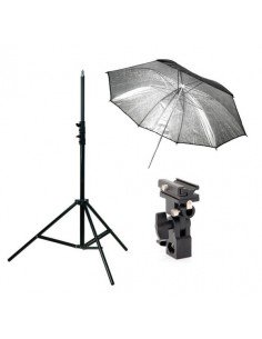 Kit Strobist pie estudio 200cm, paraguas plata-negro 84cm, soporte tipo B